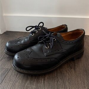 John Fluevog Angels Black Leather Wing Tip Oxfords